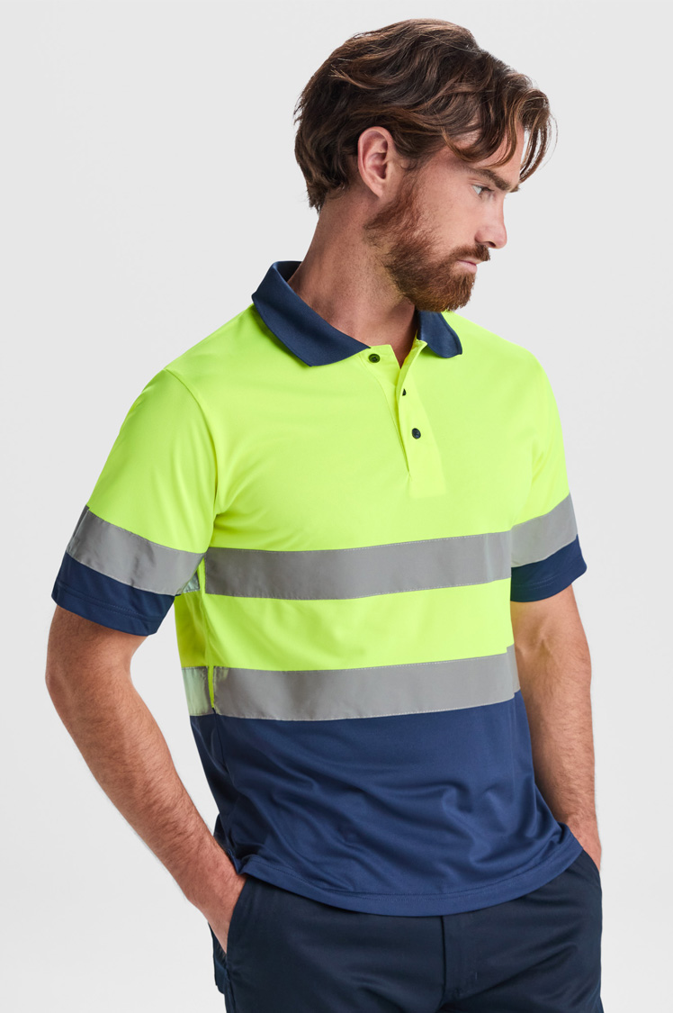Polo de alta visibilidad personalizado con bandas reflectantes para ropa laboral