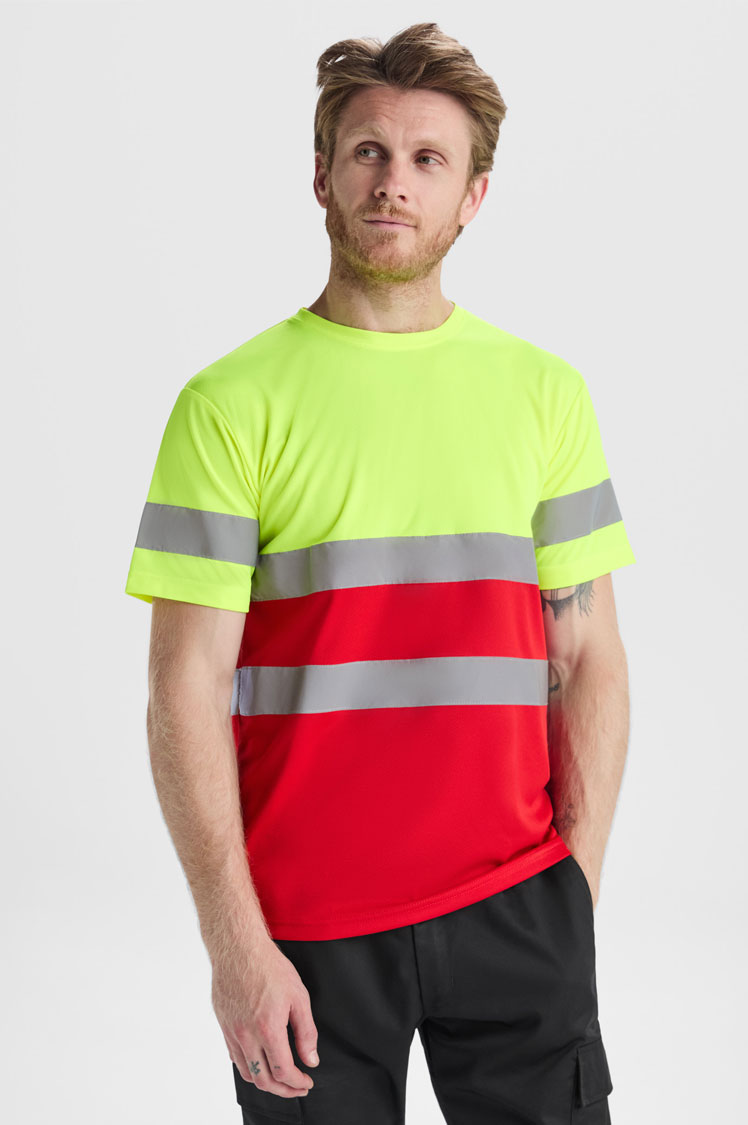 Camiseta de alta visibilidad de manga corta transpirable con bandas reflectantes personalizada | K2Studio