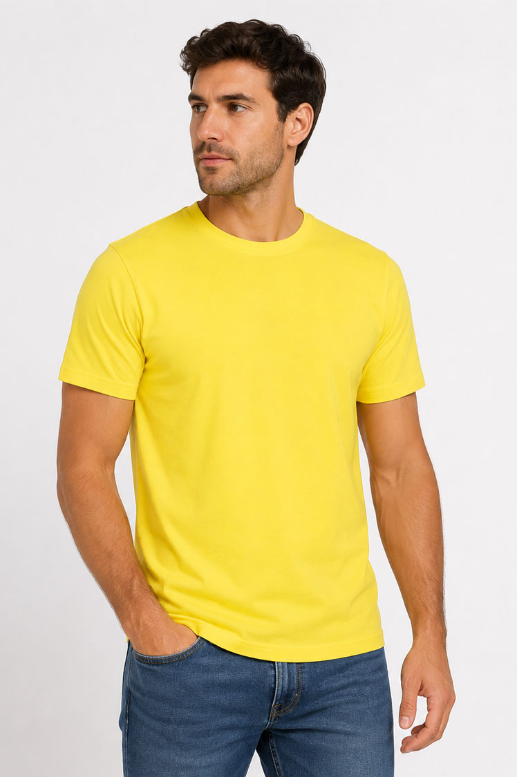 Camiseta de algodón para hombre de manga corta y cuello redondo color amarillo 150 g.