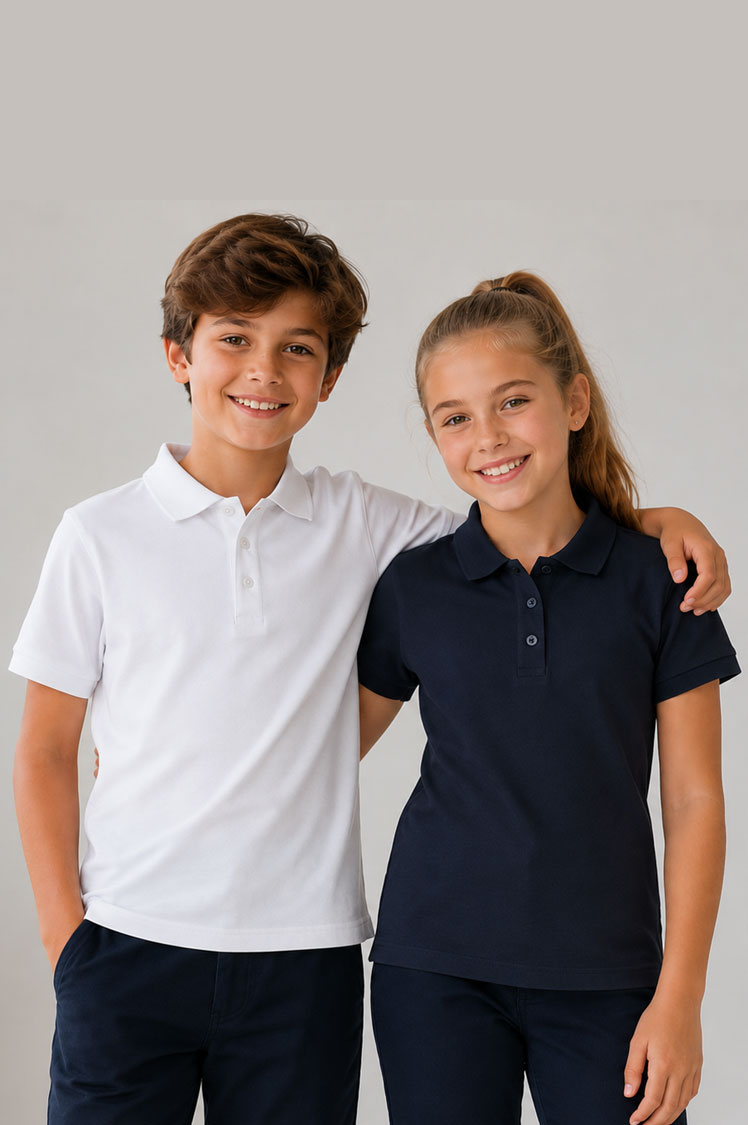 Polo piqué de niño personalizado de manga corta, ideal para uniformes escolares, ropa laboral infantil, clubes y eventos.