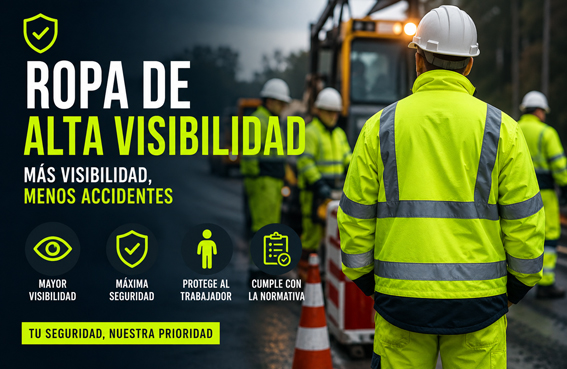 Ropa de alta visibilidad para prevenir accidentes laborales con trabajadores utilizando chaquetas reflectantes homologadas EN ISO 20471 en una obra.